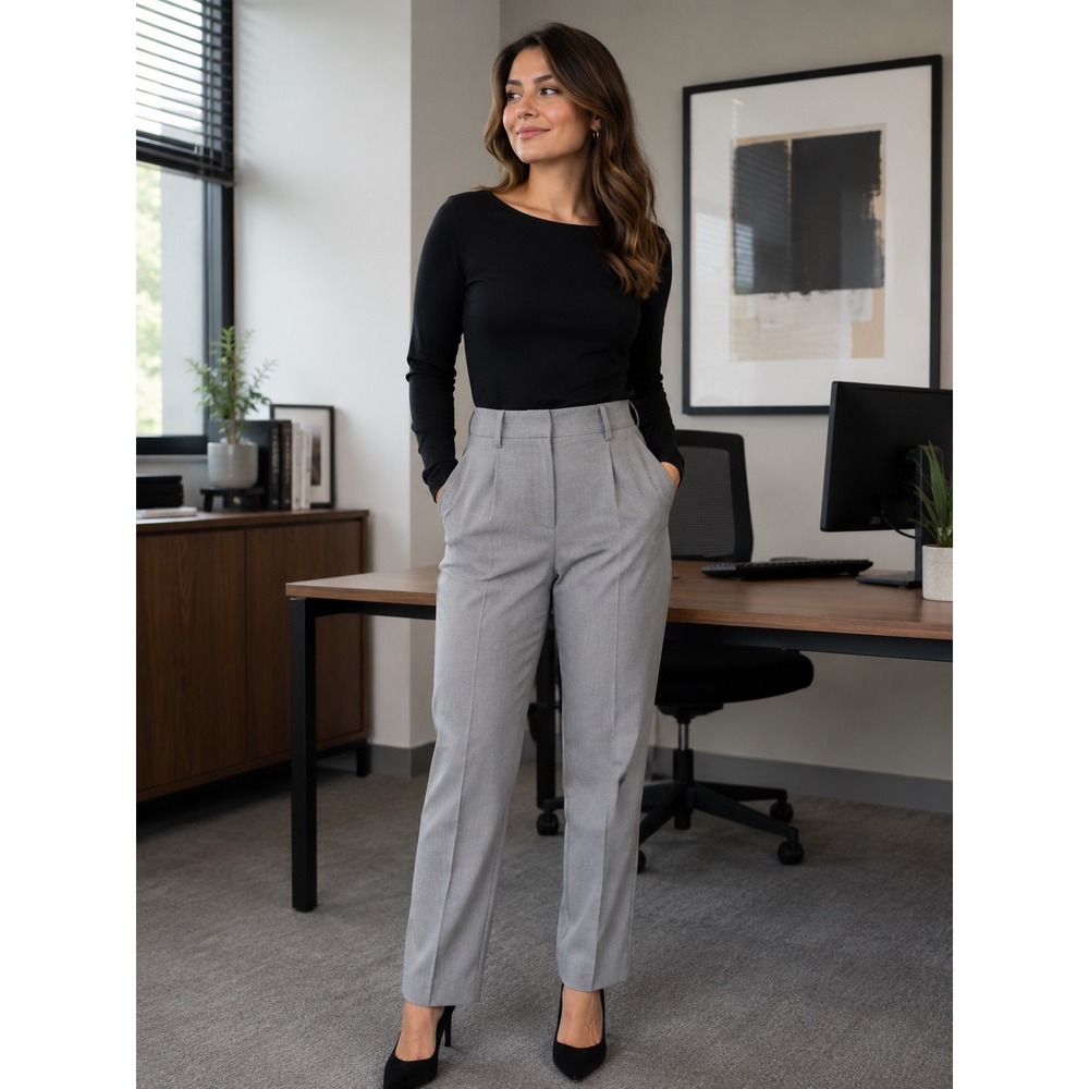 CalvinNew‎ Klein Dress Pants Women 12 Grey High Rise Pleated Straight Leg
